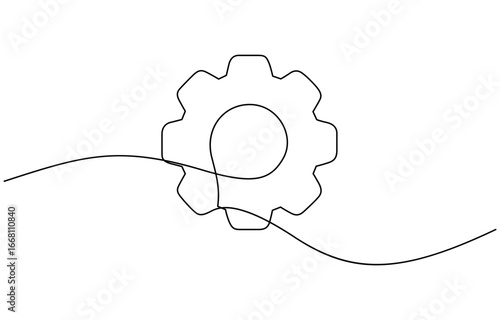 Continuous one line drawing of gearwheel icon vector illustration. Editable outline