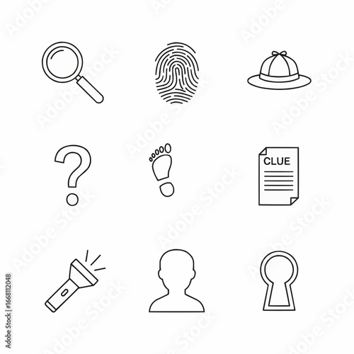 Set of Line Icons Featuring Detective and Investigation Concepts