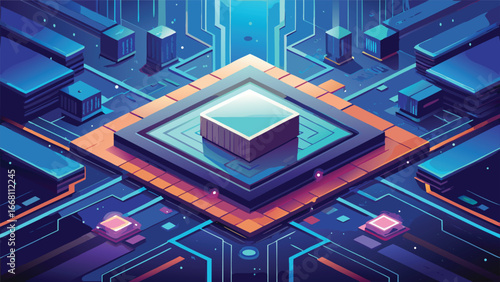 Tech-inspired digital processor board background, abstract circuit lines, light futuristic style.