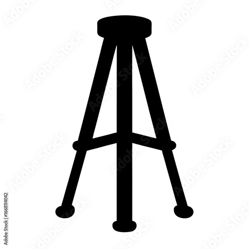 A simple three legged stand or tripod in solid black silhouette