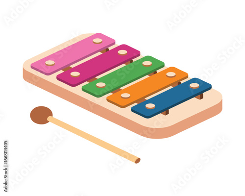 Colorful wooden toy xylophone with sticks isolated on a white background