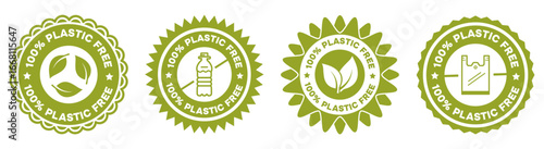 Plastic Free Icons Eco Friendly Labels Green Vector Design Set