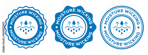 Moisture Wicking Icons Badges Labels Blue Vector Design Set