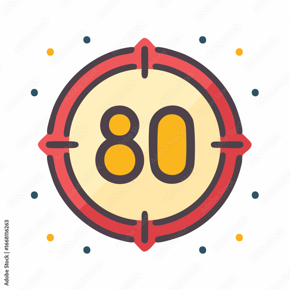 Fototapeta premium Eighty Percent in Target Circle with Spots Achieving Goal Icon