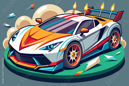 Artistic birthday cake shaped like a modern sports car, stunning 3D design, perfect for boys’ party, highly creative decoration, unique cake for birthday surprise and special celebrations