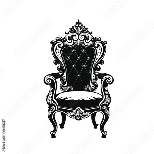 Silhouette of antique throne chair for king and queen on white background.