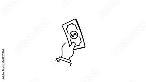 Animated Hand Holding Dollar Bills Icon Representing Payment, Finance, Salary, Business Transaction, Banking, Investment, Shopping, Cash Flow, and Economy
