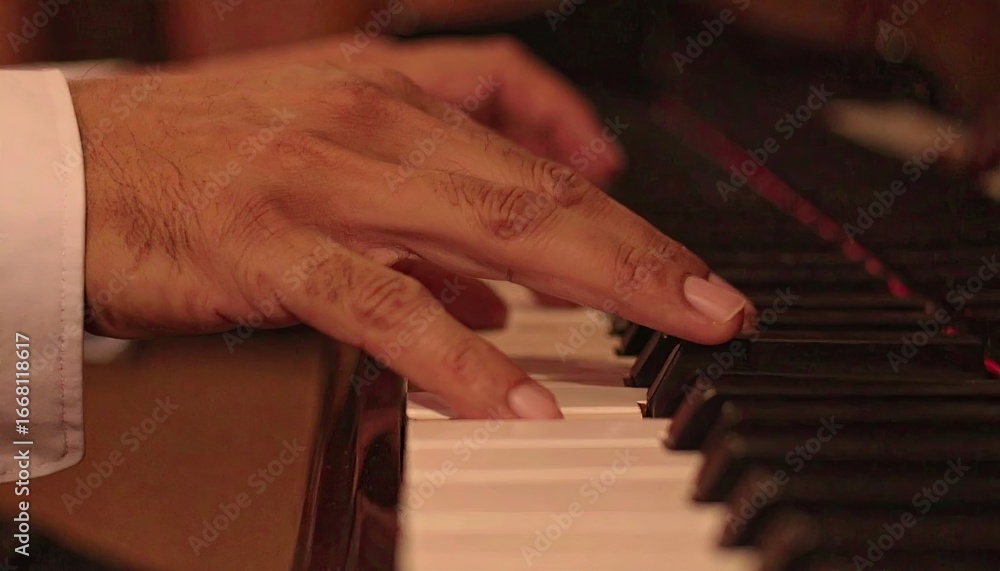 Obraz premium Close-Up of Pianist's Hands Playing Piano Keys
