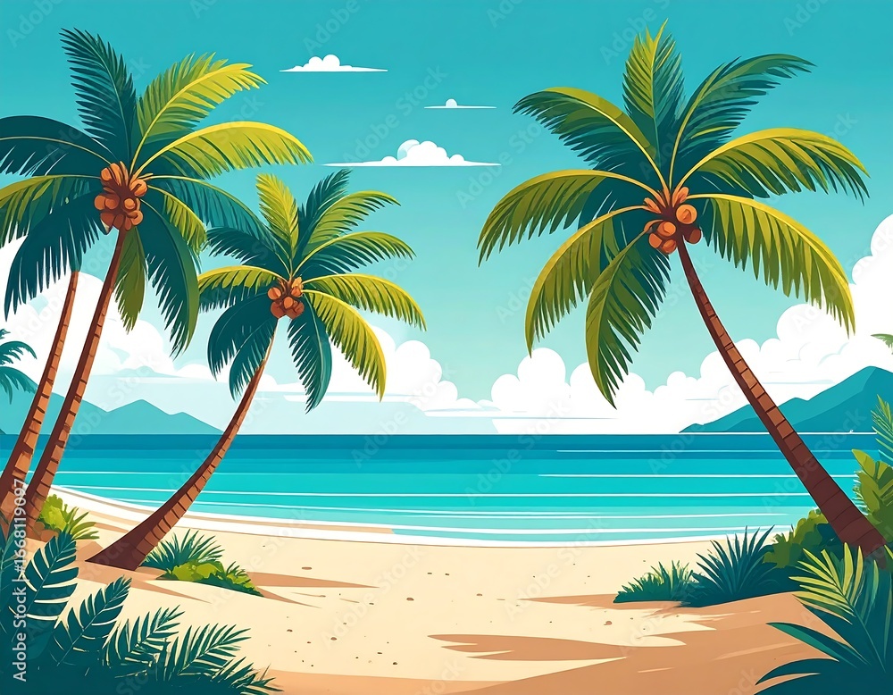 Obraz premium Tropical Beach Scene, Idyllic Vacation Paradise