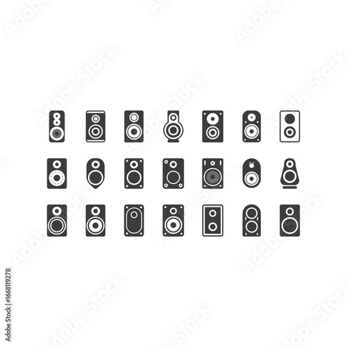 Collection of vintage and modern audio speaker icons set for design and technology concepts