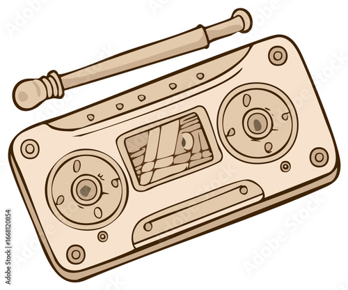 Retro radio cassette player old technology cartoon vector illustration