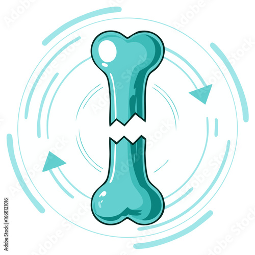 Bone fracture concept with circular motion, health, medicine, medical conditions or bone healing illustration