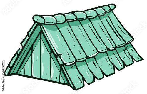 Simple Green House Roof with Wood Shingles and Layered Design