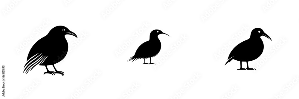 Fototapeta premium Silhouettes of various birds showcasing unique shapes and sizes against a minimalist white background