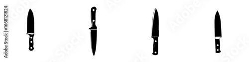 Different types of kitchen knives displayed against a white background