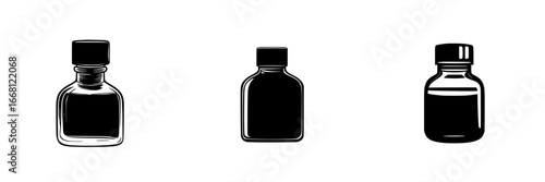 Bottles of various shapes and sizes displayed against a white background highlighting their clear and dark content