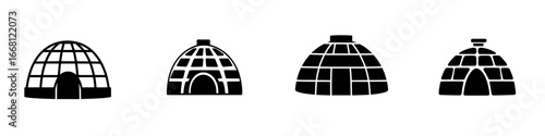 Igloo designs in black silhouettes showcasing different architectural styles and structures
