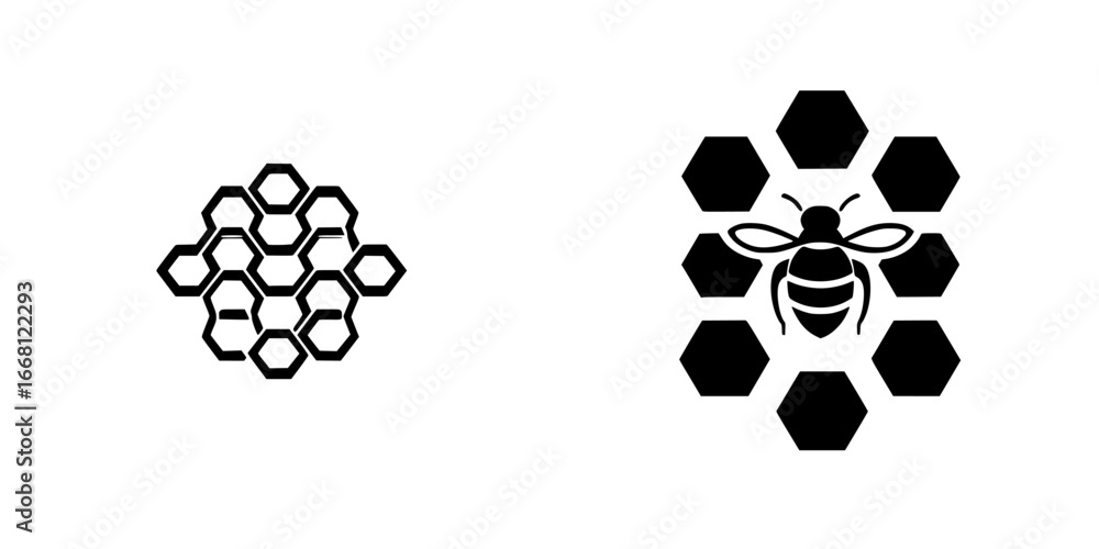 Obraz premium Modern hexagonal bee and honeycomb logo design featuring detailed bee illustration and geometric shapes