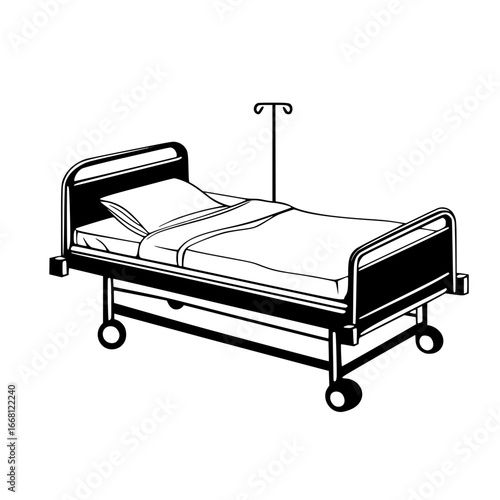 Hospital bed ready for patient care in medical facility at daytime