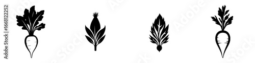 Artistic black and white illustrations of various vegetables on a simple background