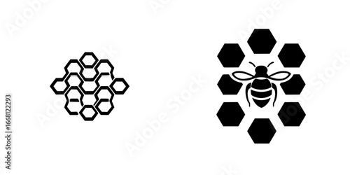 Modern hexagonal bee and honeycomb logo design featuring detailed bee illustration and geometric shapes
