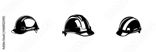 Different types of safety helmets for construction workers in a minimalistic design