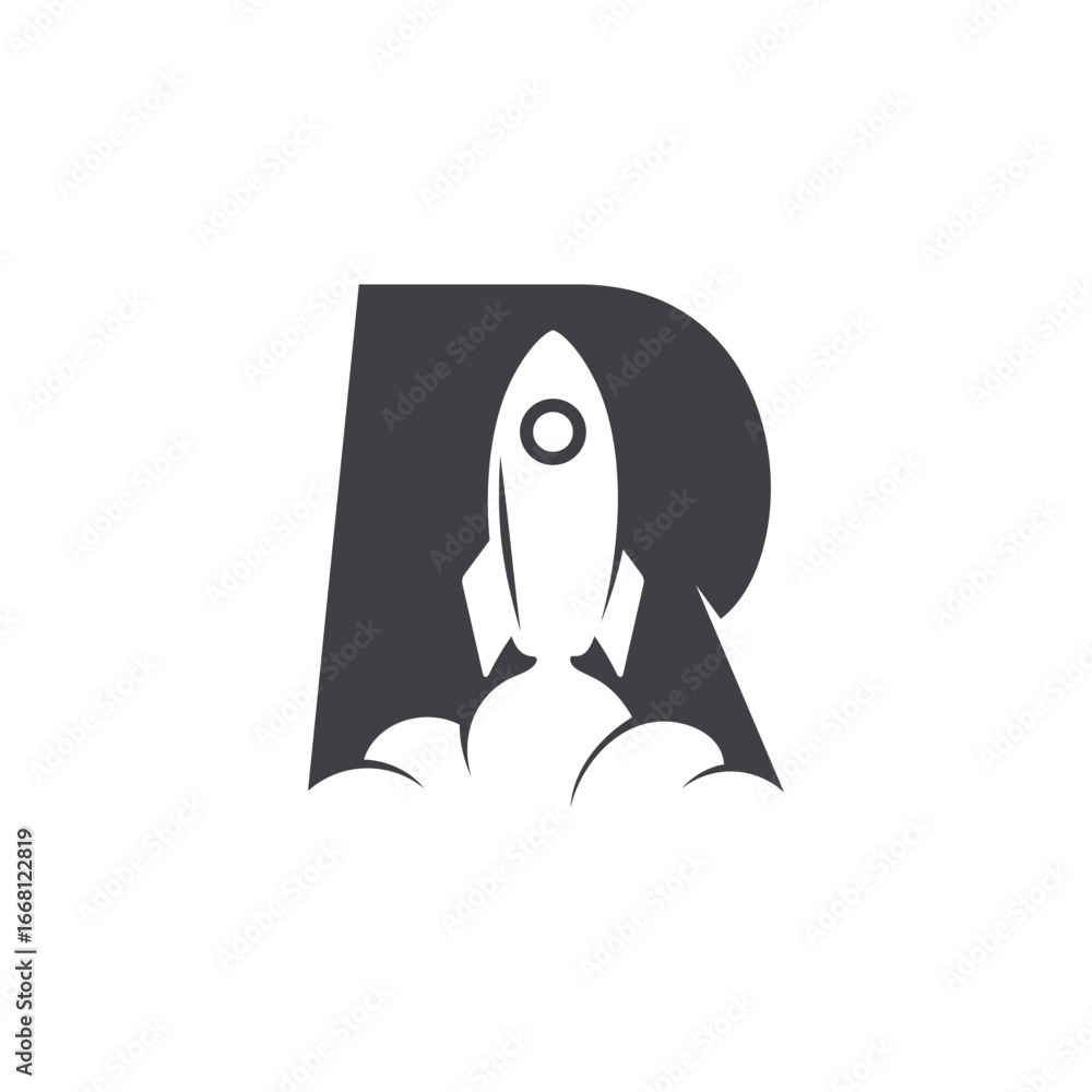 Obraz premium Letter R with rocket logo design creative concept