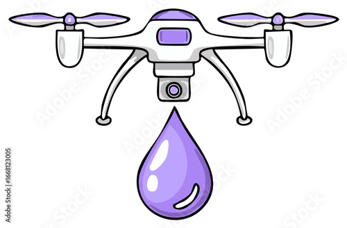 Cartoon drone releasing purple liquid droplet