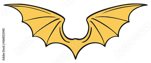 Golden Dragon Wings with Black Outline Flying Illustration for Mythical Creature Depiction