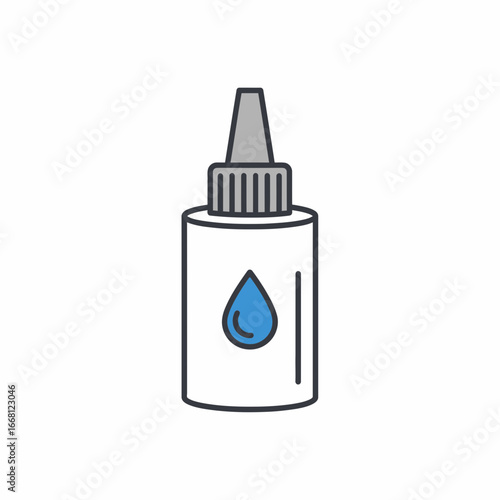 Small bottle with a blue drop icon and a grey cap.