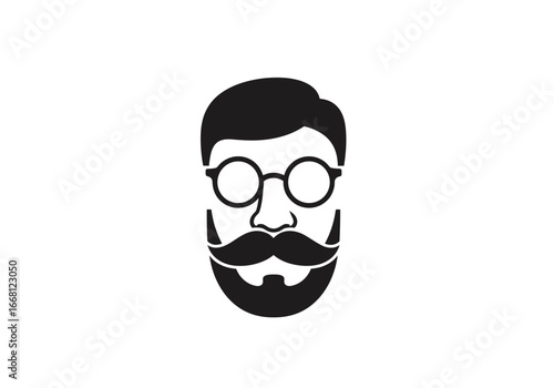 Illustration of a bearded man wearing round glasses and a mustache exuding classic style and sophistication