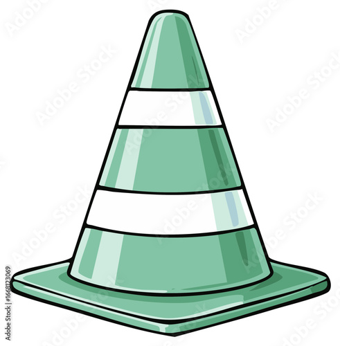 Green traffic cone illustration with white stripes, safety symbol for caution and road work.