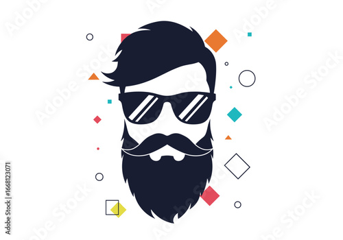 Stylish hipster man with beard and sunglasses on a colorful abstract background illustration