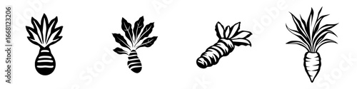 Creative black and white illustrations of vegetables and fruits depicting unique designs and patterns in various shapes