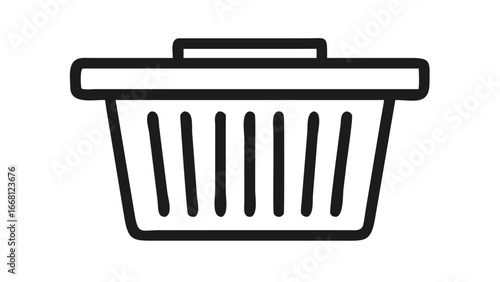 A simple clean black and white outline icon of a trash can with a lid representing waste and disposal services