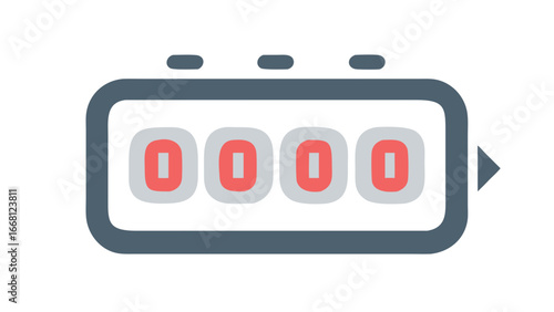 Simple flat design icon of a digital counter displaying four zeros with a gray casing and red number segments on a black background