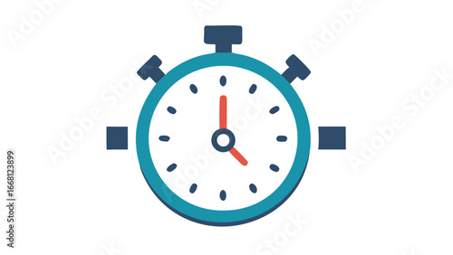Modern flat design stopwatch icon with blue and red colors on a black background representing time management and speed