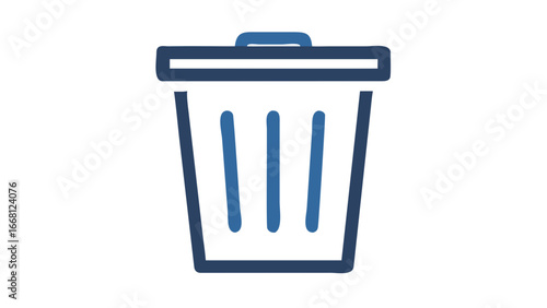 A simple blue trash can icon with a lid and vertical slats isolated on a black background representing deletion or disposal