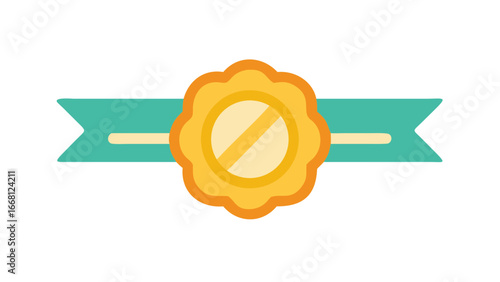 A stylized flat design award ribbon with a golden seal featuring a diagonal line symbolizing achievement recognition or a special designation