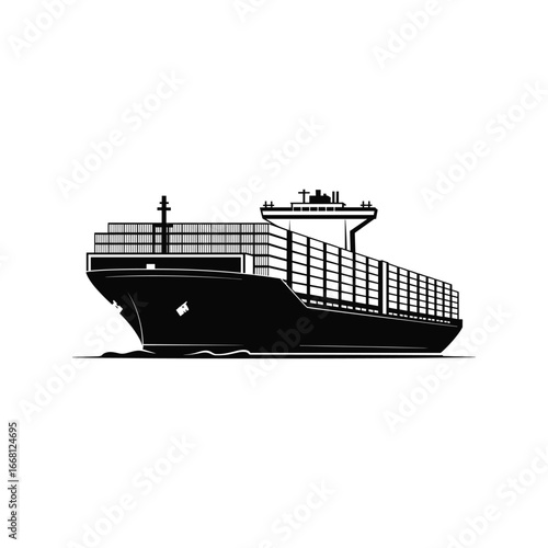 Modern cargo ship silhouette sailing across water shipping logistics maritime transport and global trade symbol