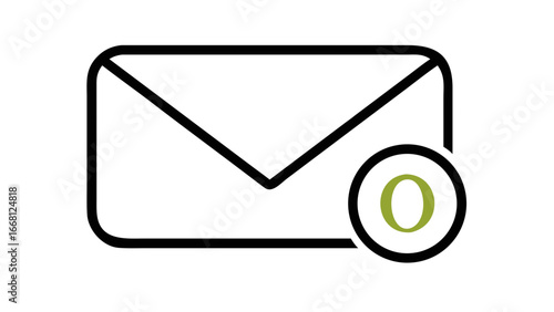 Simple outline of an open envelope with a green zero notification badge indicating no new messages or zero unread emails