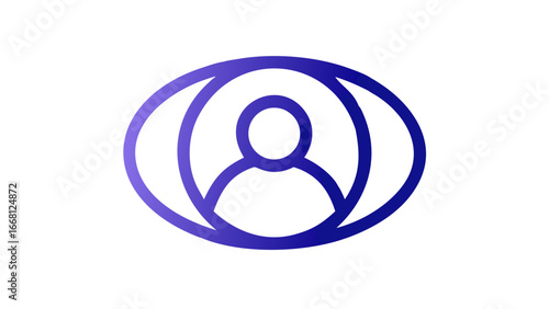 Stylized abstract icon representing a person or user profile within concentric circles or an eye shape with a blue purple gradient on a black background