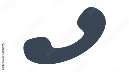 A simple modern dark blue telephone handset icon isolated on a black background representing communication and connection
