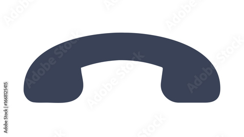 A simple minimalist dark blue horseshoe shape or a stylized representation of a telephone receiver against a stark black background