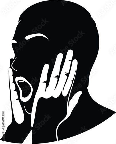 Vector art of the silhouette of a man screaming in fear