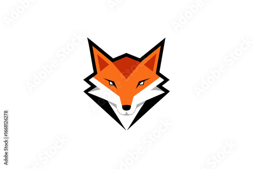 Stylized minimalist geometric fox head logo illustration with sharp angles and vibrant orange and white colors against a black background