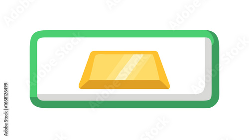 A stylized flat design illustration of a single gold bullion bar displayed within a green bordered rectangular frame against a black background symbolizing wealth and precious metals
