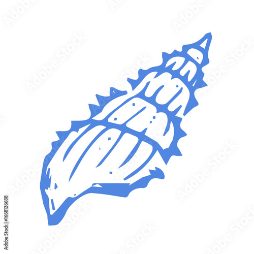 A hand-drawn illustration of a shell in blue. its graceful, spiral form is perfect for designs that need a soft, decorative element, such as invitations or web backgrounds.