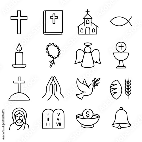 Icon pack, icon sheet, christian theme, outline version