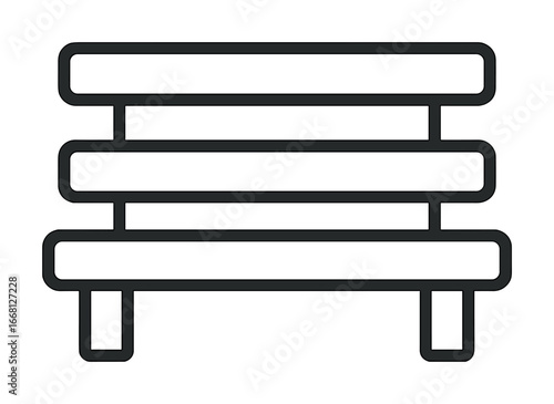 Minimalist outline icon of park bench with backrest